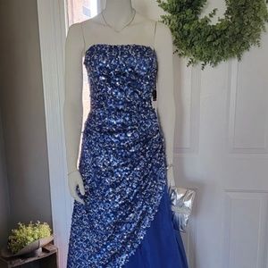 NWT Jump Apparel Blue/Silver Strapless Sequined Formal Pageant Prom Dress 1/2